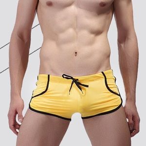 Men’s Nylon Stripe Square Leg Yellow Swim Suit